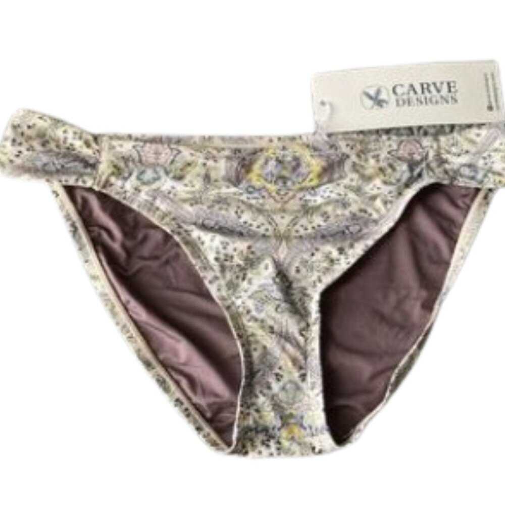 Carve Designs Cardiff medium coverage bikini bottom in olive paisley siz…